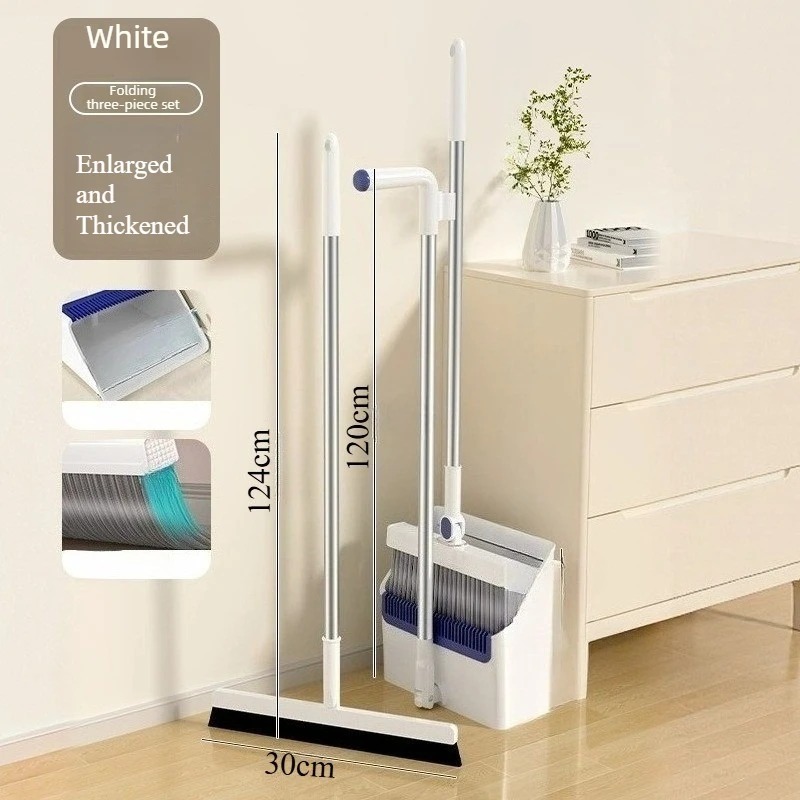 Image of 3-in-1 Broom And Dustpan Combo Set Long-handled Push-style Broom Durable Household Cleaning Kit For Indoor Outdoor Kitchen Bathroom Home Daily Floor Cleaning Supplies