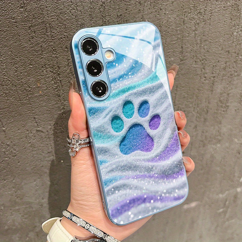 TEMU Adorable Colorful Paw Pattern Glass Phone Case Suitable For Galaxy