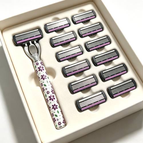 13pcs petal razor handle 1pc with 12 6 layer precision blade replacement heads 6 layer blade shaving reducing repeated shaving easy to clean small and easy to carry long unisex
