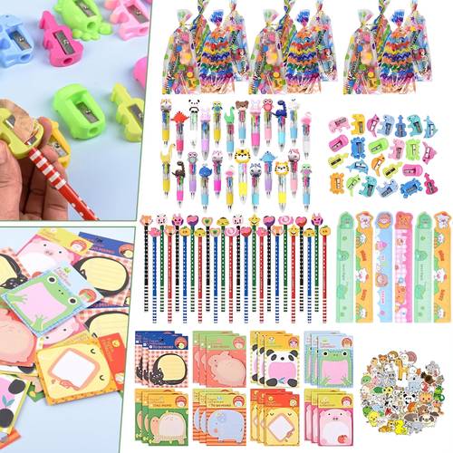 gift for her him 24pcs adorable school party favor gift bundle suitable for birthdays weddings holidays with storage bag plastic nylon paper ruler pencils erasers memo sheets for prizes teacher gifts party supplies