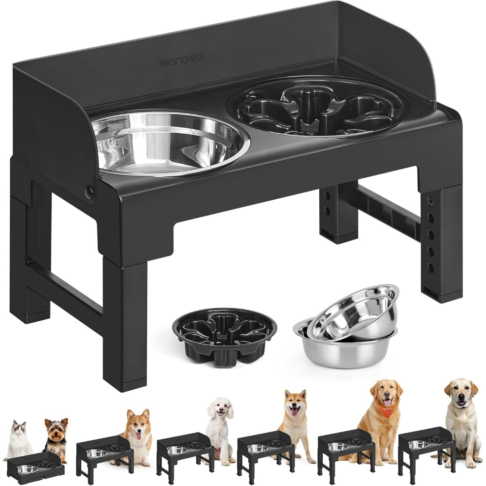 Tilt Design Adjustable Height Feeder 2 Durable Stainless Steel Bowls Non Slip Food Water Feeding Station For Small Medium Large Eating