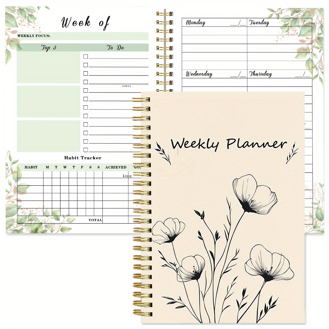 TEMU 1pc Living Notebook: Floral A5 Weekly Layouts For Goal Setting, Habit Building & - , 100 Pages