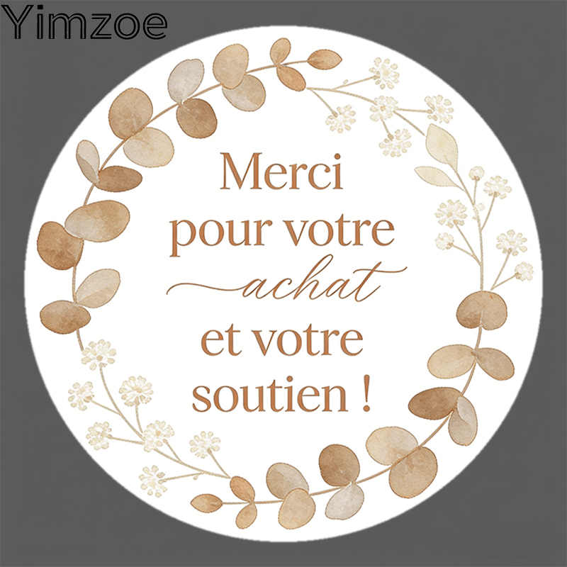 TEMU 96pcs/288pcs Autocollants de Remerciement Français Yimzoe pour Emballage, Étiquettes Aquarelle Eucalyptus & Couronne de avec " Pour Votre Achat