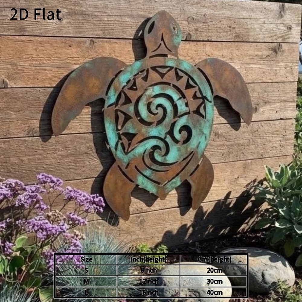 TEMU 2d Flat, 1pc Sea Turtle Metal Wall Art 2d Flat Rustic Coastal Decor Durable Weatherproof Plaque For Garden Patio Living Room Beach House Unique
