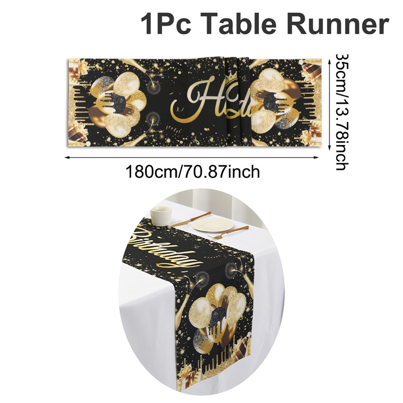 TEMU 1pc Black Polyester Table Cover Table Runner, Birthday Holiday Party Room Dining Table Decoration Supplies Table Runner, Disposable Table Covers