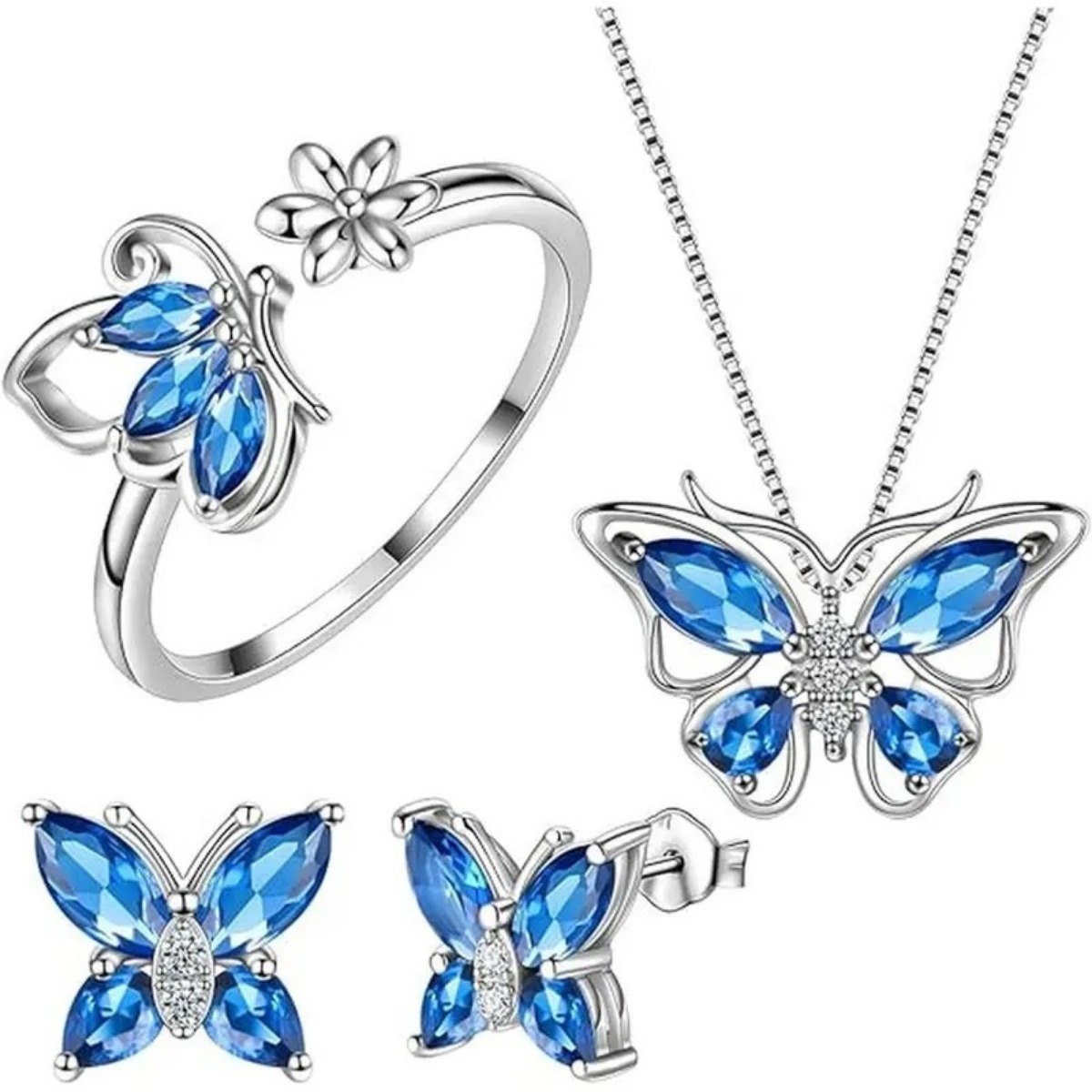TEMU Conjunto de collar, anillo y aretes de para mujer, diseño de colgante de , elegantes aretes de punta ajustables, anillo, joyería de moda,
