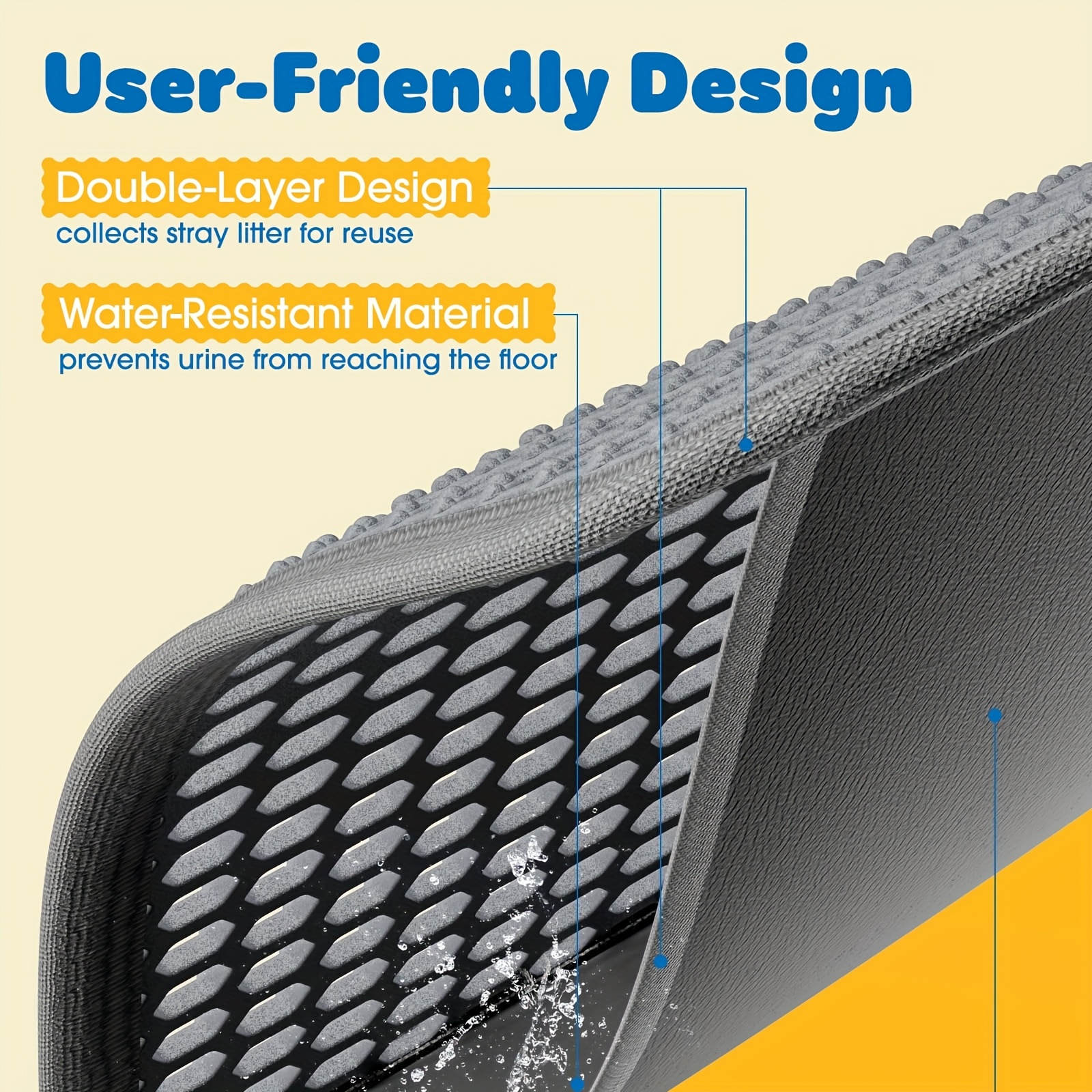 oversized cat litter mat with honeycomb double layer capture system washable   in   sizes to control odor stain resistant compatible with all cats and types of cat litter thickness 1 2cm Product details 9