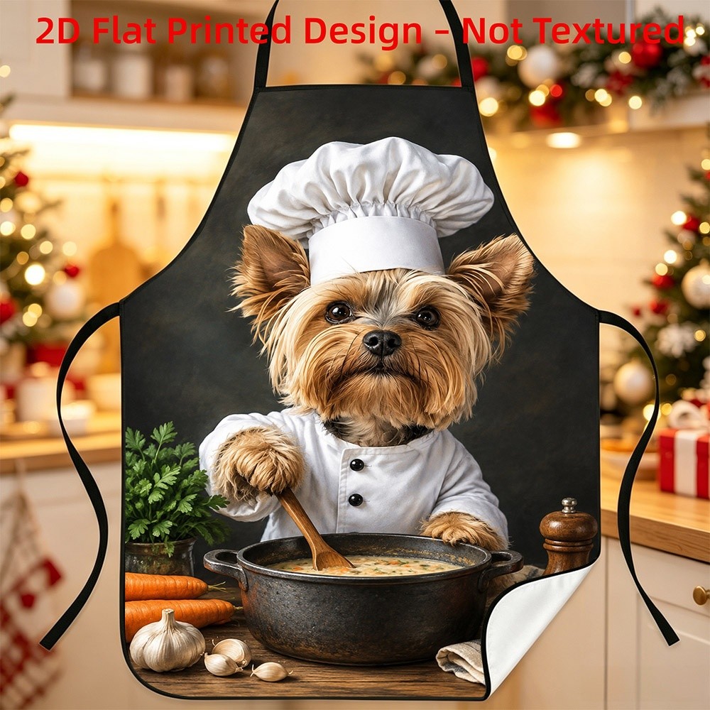 TEMU Tablier Yorkshire Terrier Chef Imprimé 2D, Matériau Texture avec Ceinture Réglable, Taille 20,47*28,74 Pouces/52*73cm, 1 pièce, Parfait pour à ,