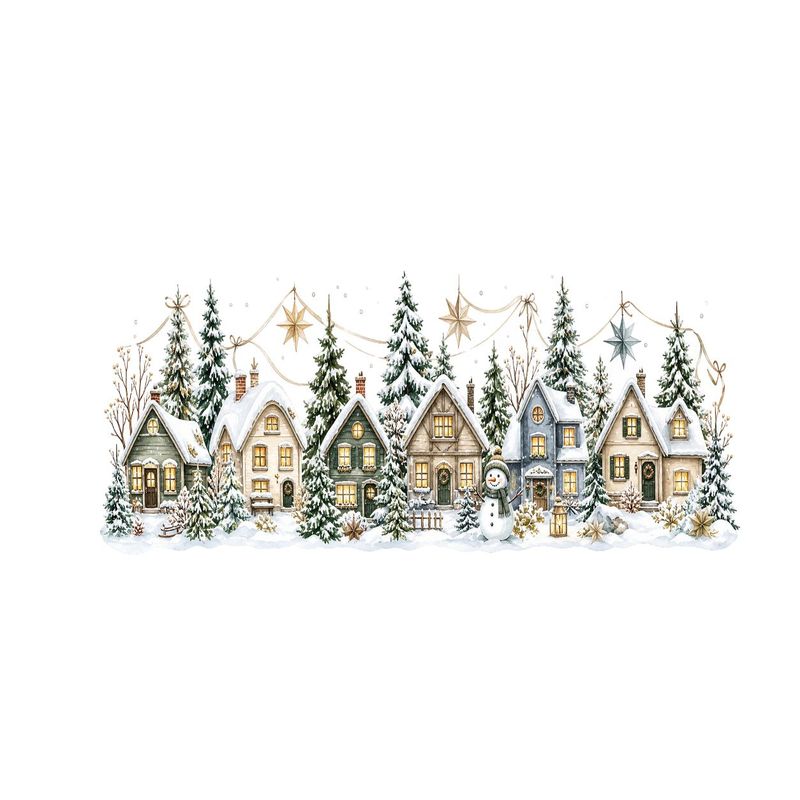 TEMU 2d Flat Pattern, Christmas Window Stickers Glass Static Cling, Window Decals, Glass Murals, Window Stickers Winter Snow Village Snowman Static