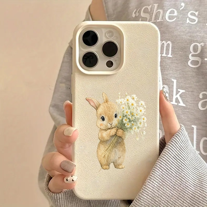 TEMU Phone Case - A Floral Rabbit Pattern Phone Case With A Lychee Texture Against Drops, Compatible With Iphone 17, 16, 15, 14, 13, 12, Pro . It
