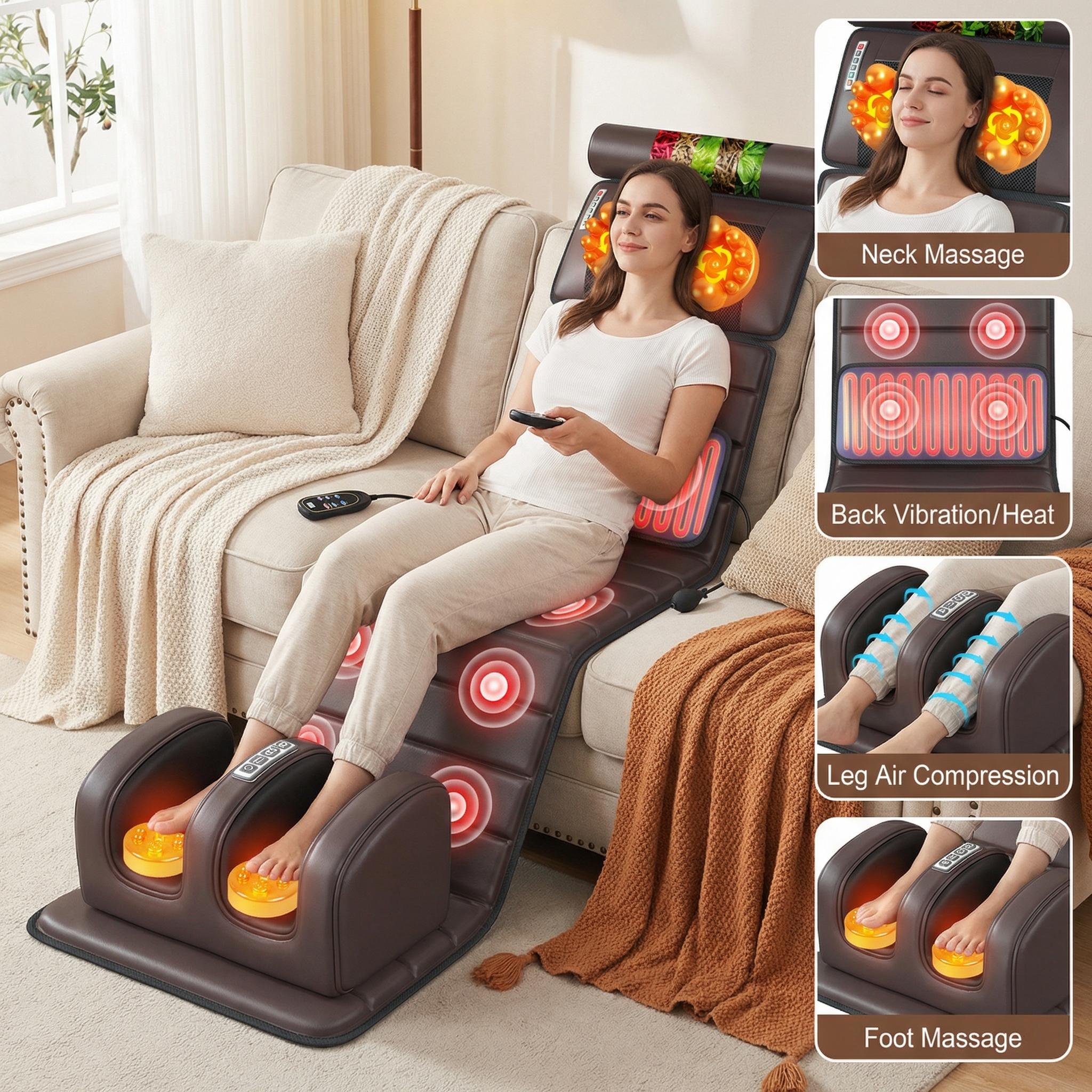 5 in 1 smart full body massage mat providing full coverage for shoulders neck waist back and legs   leather fabric featuring   heat massage in targeted areas foldable for   a   gift for mothers day