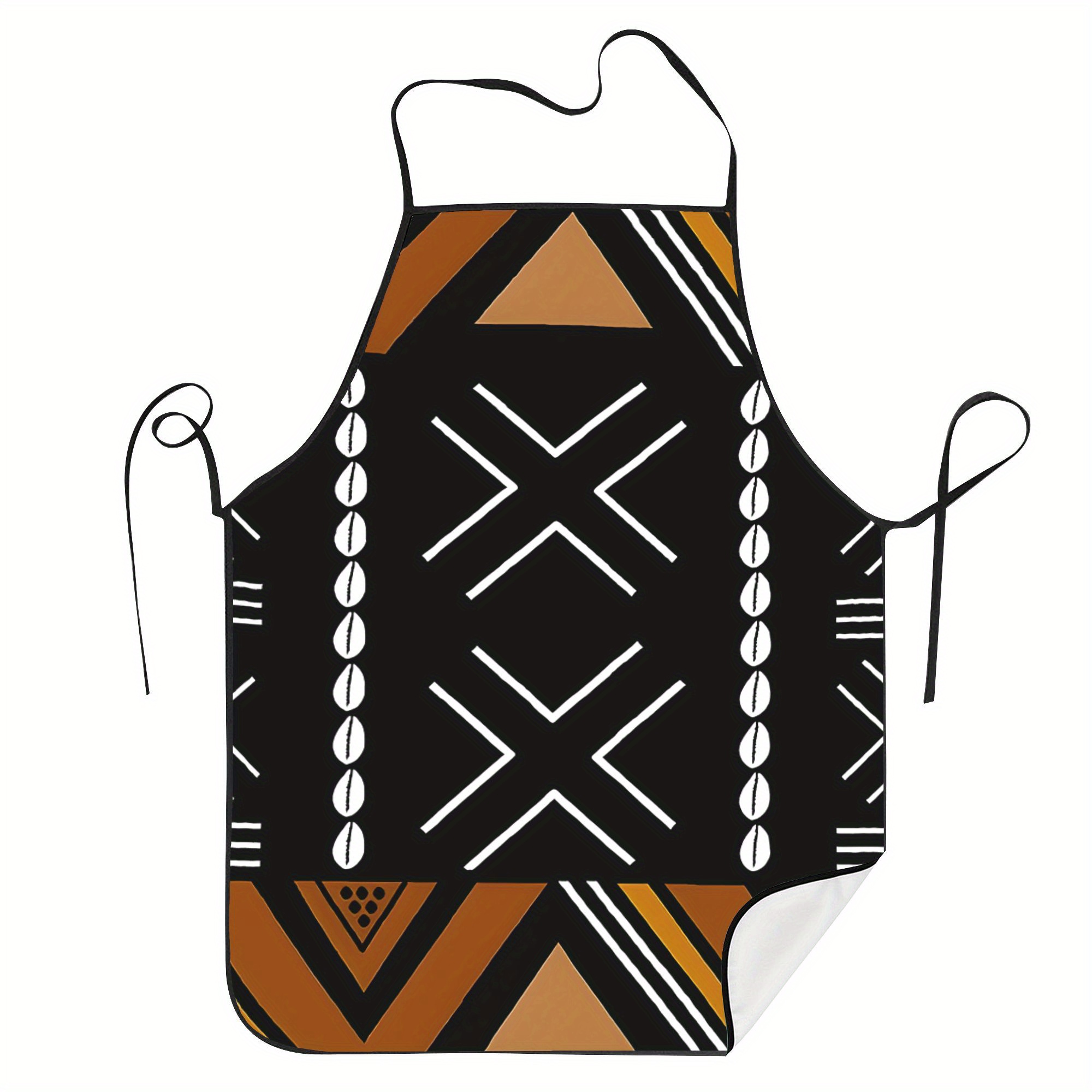 

Vintage-style African Mud Cloth Apron - Polyester, Handwash/, Non-transparent With Black & White Geometric Patterns - Ideal For Cooking, Hairdressing & Crafting, Warm Tones