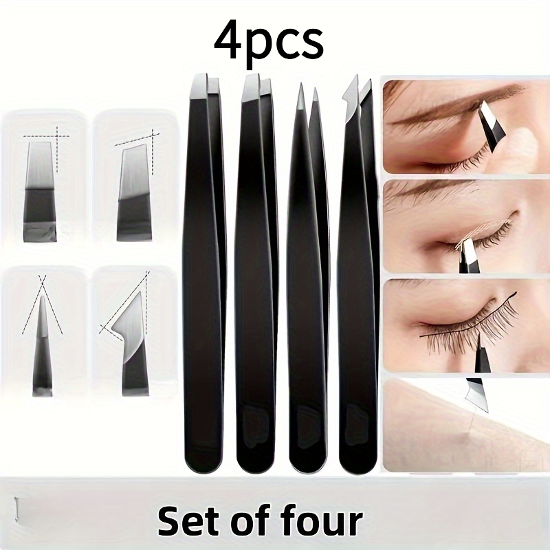 TEMU 4pcs Stainless Steel Tweezers Set For Hair Removal, Beard Trimming, And Eyebrow Shaping, Eyebrow Tweezers, Precision Eyebrow Tweezers, Facial