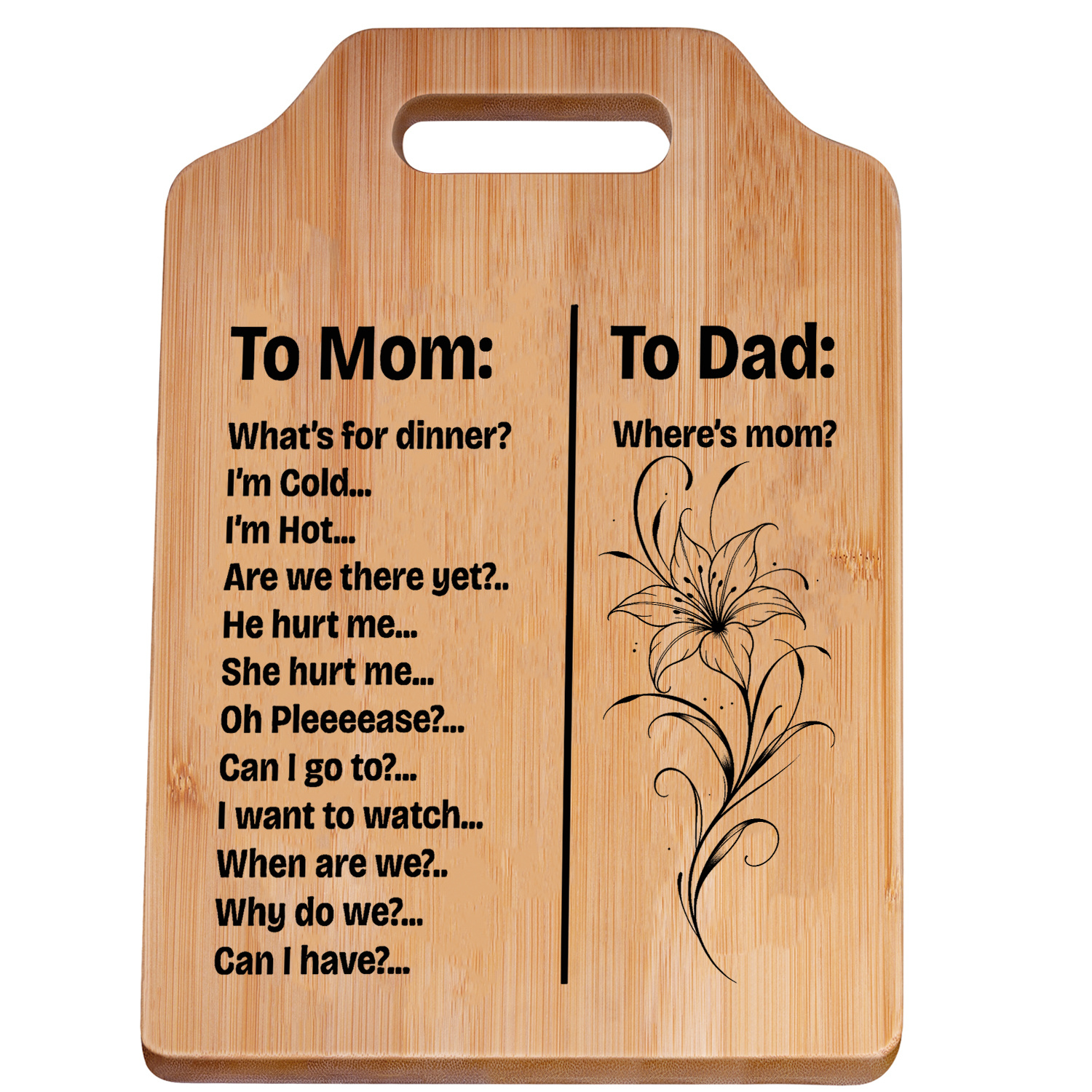 1  to mom and dad bamboo cutting board humorous   quotes kitchen decor lily   gift for mothers day fathers day or christmas   used as serving board and kitchen accessory