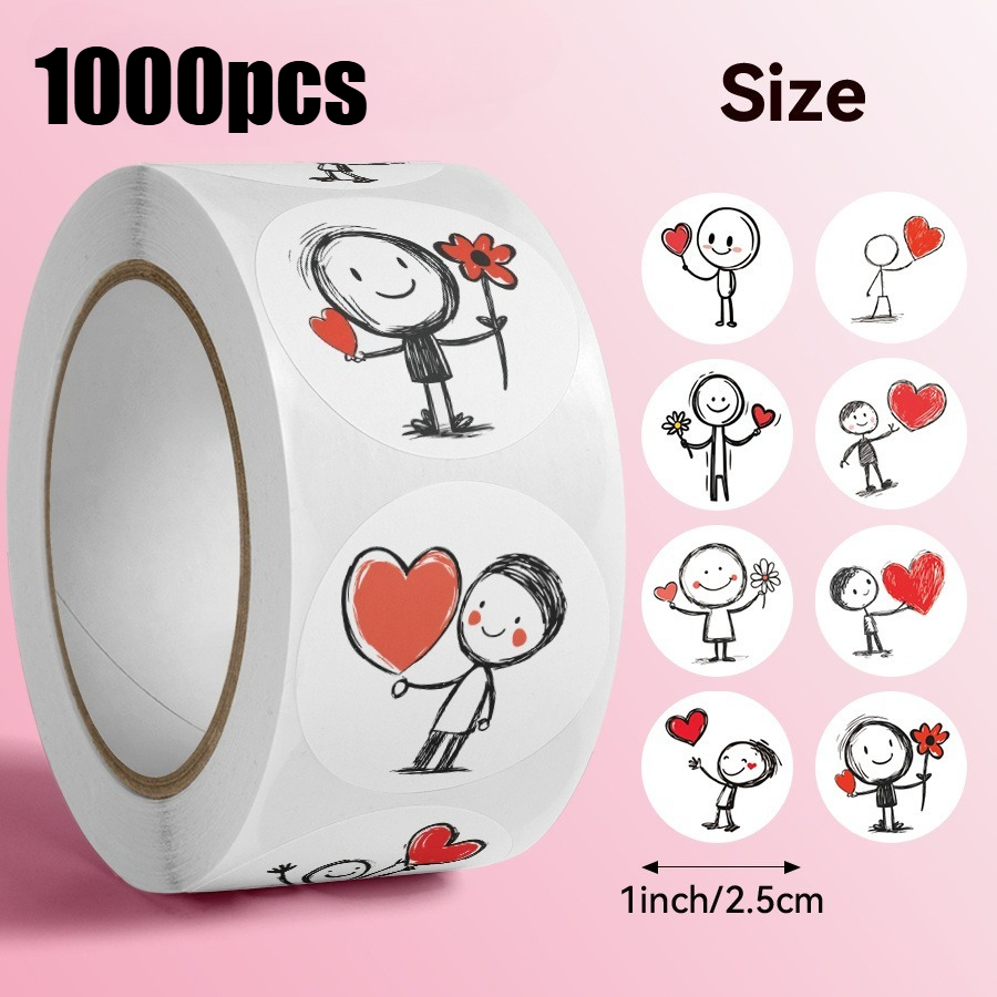 TEMU Rollo de 1000 pegatinas de corazones a lápiz para manualidades, hojas de planificador, álbumes de recortes y diarios - Adhesivo fuerte, sin
