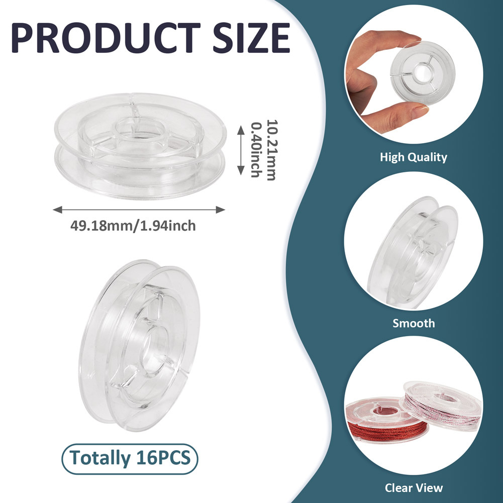 TEMU Lot de 16 bobines à fil en plastique, pour machines à broder et à coudre, transparentes, 49,18x10,21mm