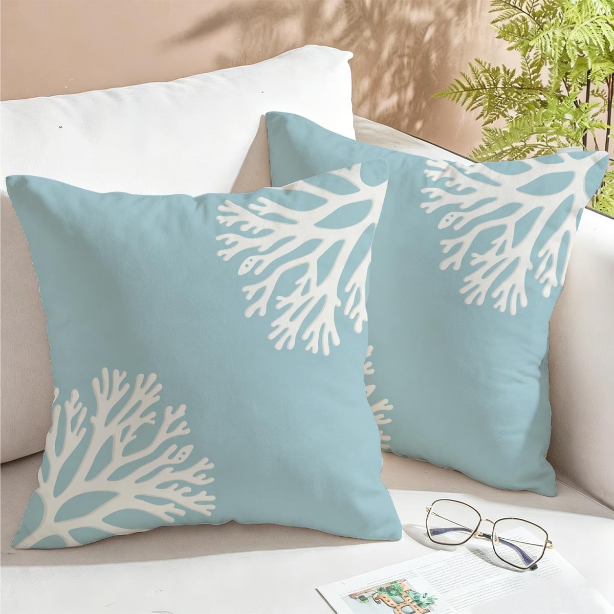 TEMU 2d Flat - 2pcs 2d Flat Printing Minimalist Coral Branch Pillow Covers, Soft Durable Polyester Fresh Cushion Cases, Decor Pillows For Living Room