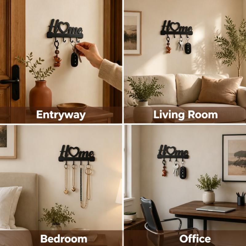TEMU Heart-shaped Metal Key Holder Wall Mounted, No-drill Stick-on Entryway Hook Rack For Wall Decor, Adhesive Hanging Organizer For Keys, Space