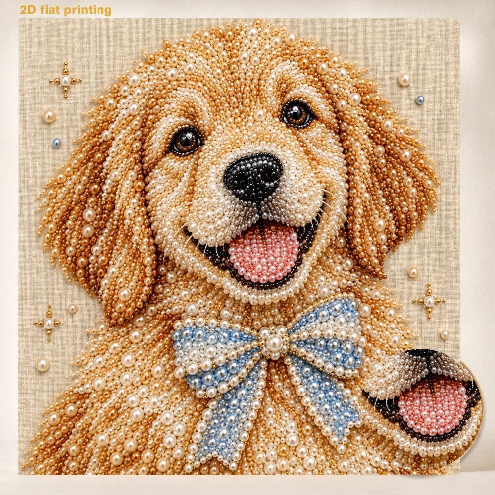 TEMU Diy Pearl Art Painting Kit, Golden Retriever Wall Decor Painting, Frameless Flat Art Ornament, Adult Handmade Decorative Gift, Includes Shiny