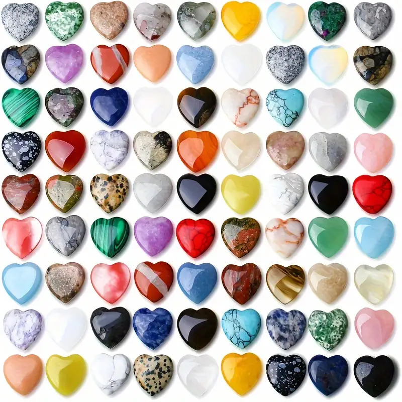 Image of 50pcs Heart-shaped Natural Stone, Colors And Shapes, Suitable For Jewelry Making