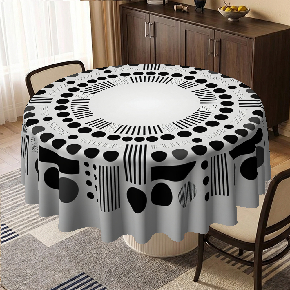 TEMU Round Tablecloth,round Table Cover,geometric Pattern Black And ,suitable For New Year's Day,valentine's Day,easter,mother's Day,father's