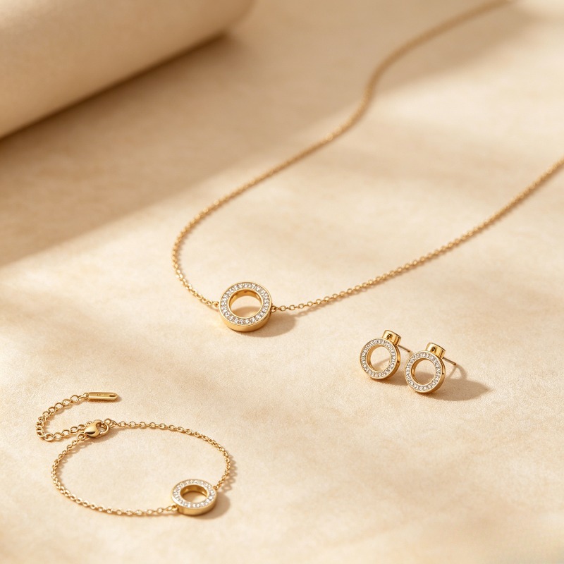 4pcs Simple Hoop-Shaped Cubic Synthetic Zirconia Jewelry Set