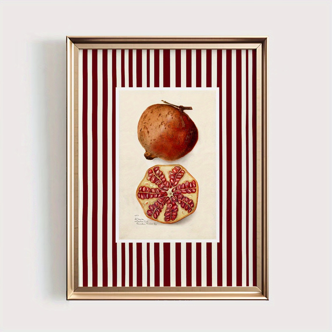 TEMU 1pc, Wall Art, Vintage Poster, A Pomegranate Art Print, Red Striped Canvas Painting, Restaurant Decoration, Kitchen Aesthetic Design, Gift For ,