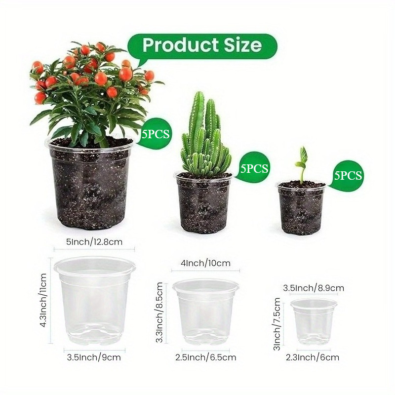 Image of 15pcs 3.5/4/5-inch Transparent Flexible Nursery Pots, Pp Plastic Seed Starter Pots With Drainage Holes, Reusable Round Planting Containers For Indoor And Outdoor Use Gardening Gift,home Decor