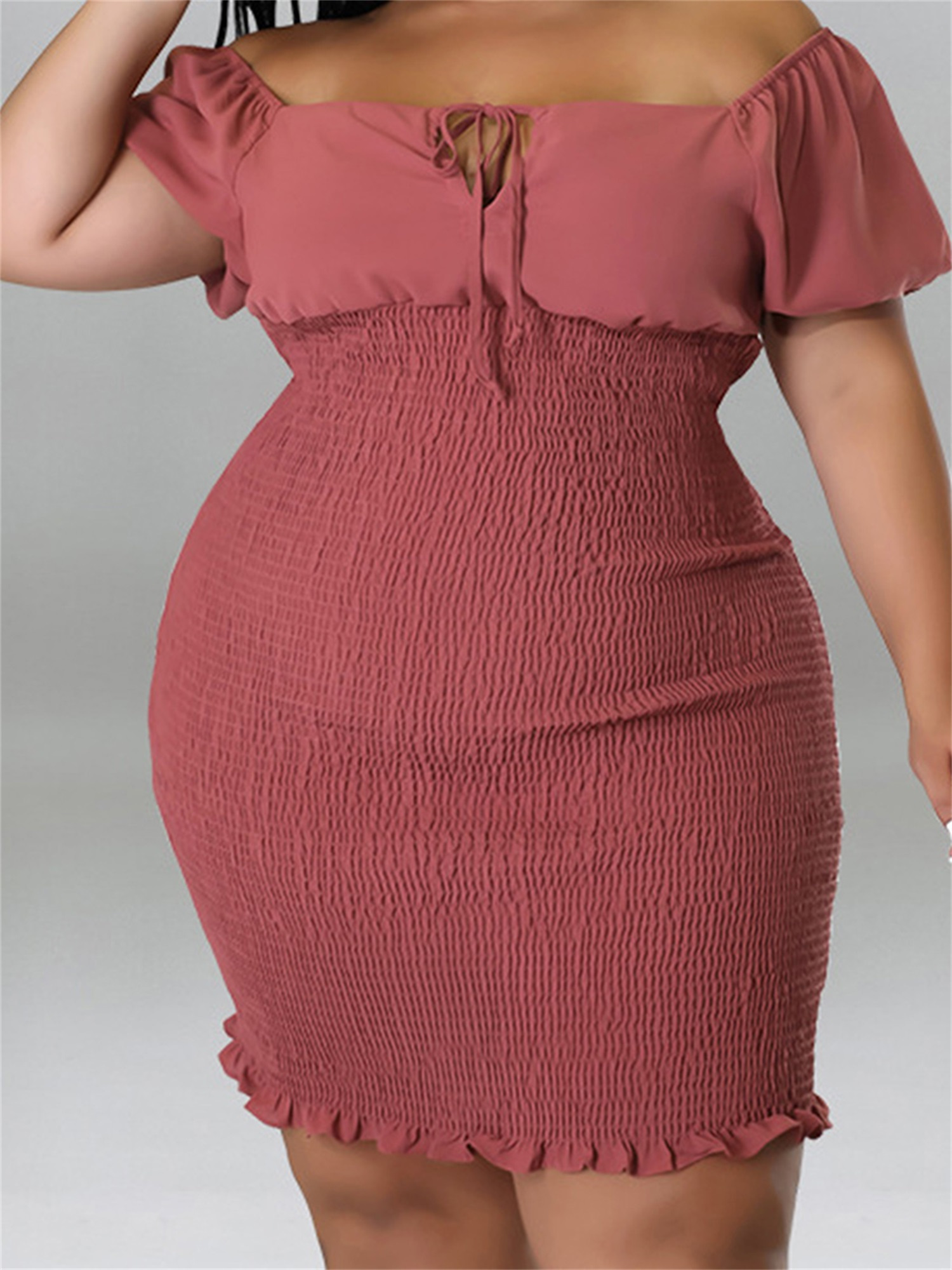 women plus size dress solid color shoulder short sleeve - Temu