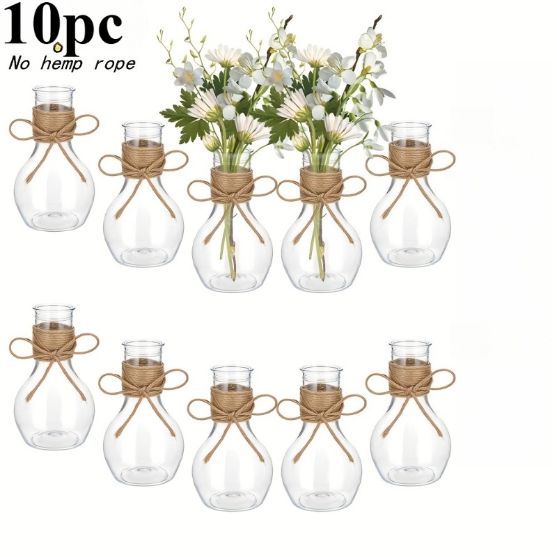 Image of 10pcs Bulb Vase Set - Transparent Plastic Mini Bulb-shaped Vases, Suitable For Weddings And Floral Arrangements - Durable Bulb Vase Containers, Table Centerpieces, Event Decorations
