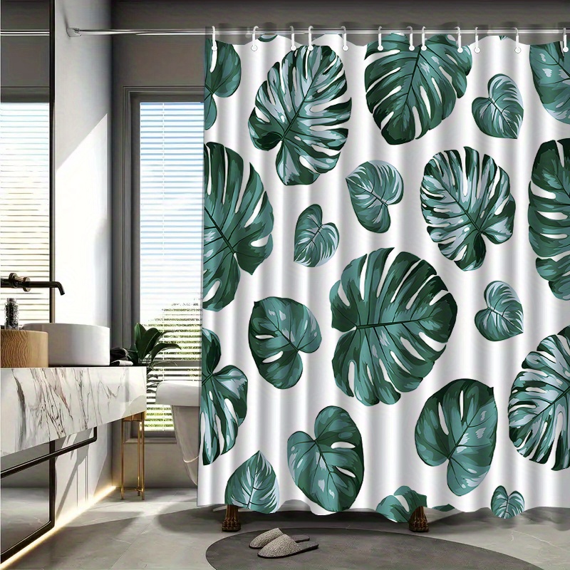 1 stck luxuriser -monstera-blatt-duschvorhang - grn & wei, botanische  badezimmerdekoration, maschinenwaschbarer polyester mit , hochwertige  badtrennwand fr moderne wohnungen, naturinspirierte deko, langlebiger  stoff, stilvolle heimwerker ...