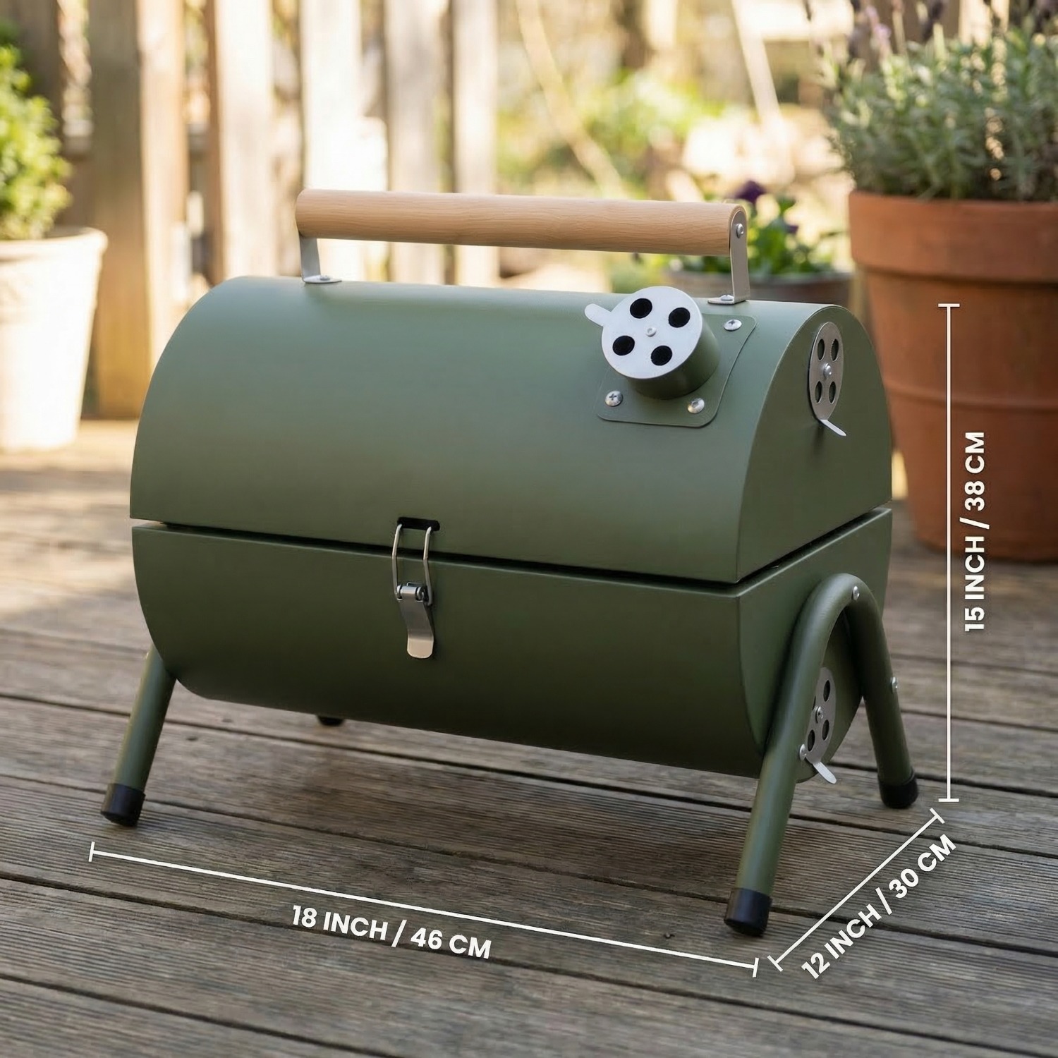 TEMU 15in Compact Portable Charcoal Grill , Dual-sided Foldable Design With Wooden Handles, Ideal For Outdoor Cooking & Camping, Grilling Shrimp Meat