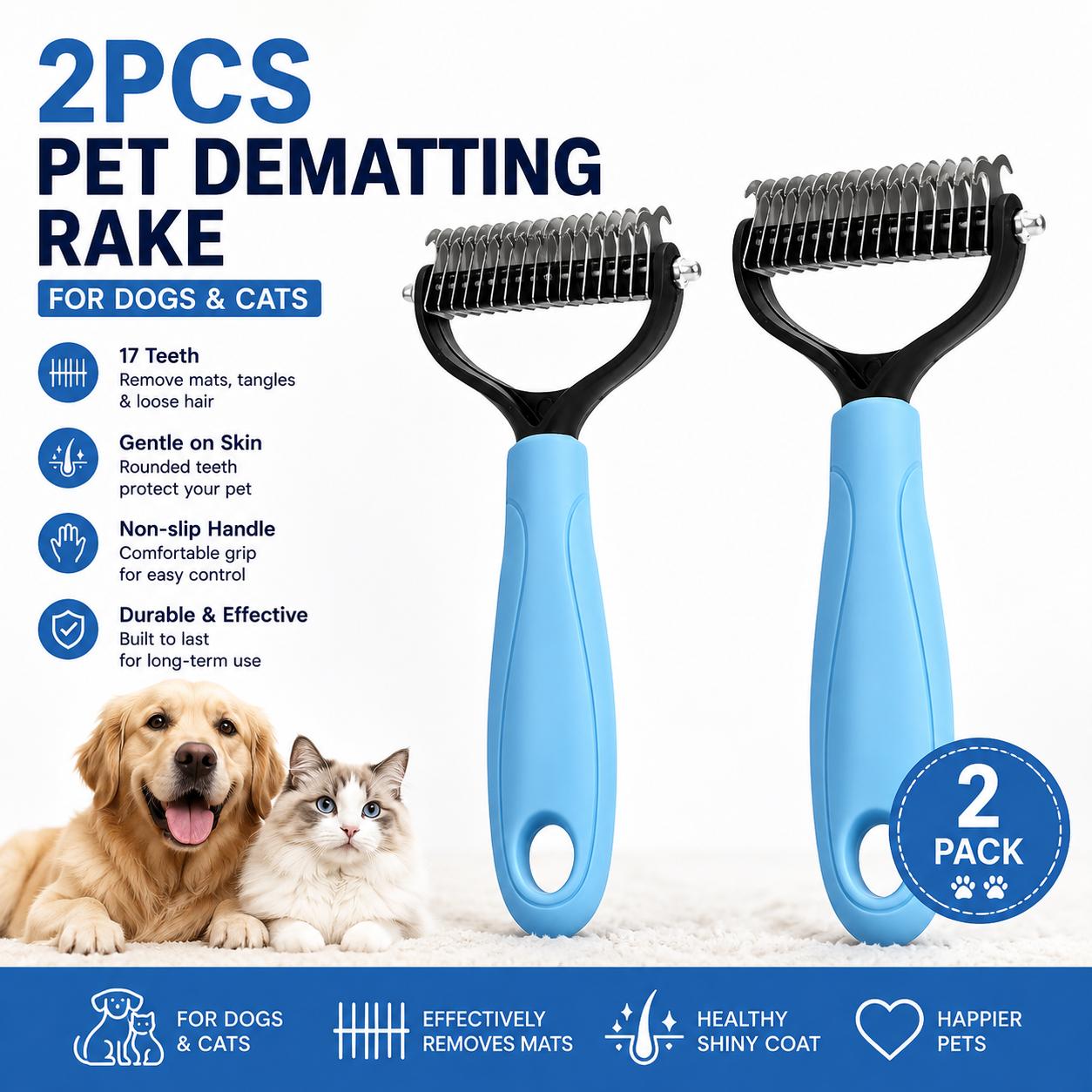 TEMU [pet Hair Removal Comb] 2 Large 17-tooth Stainless Steel Pet Hair Removal Combs, A Double-sided Bottom Hair Rake Beauty Tool, An Hair Remover,