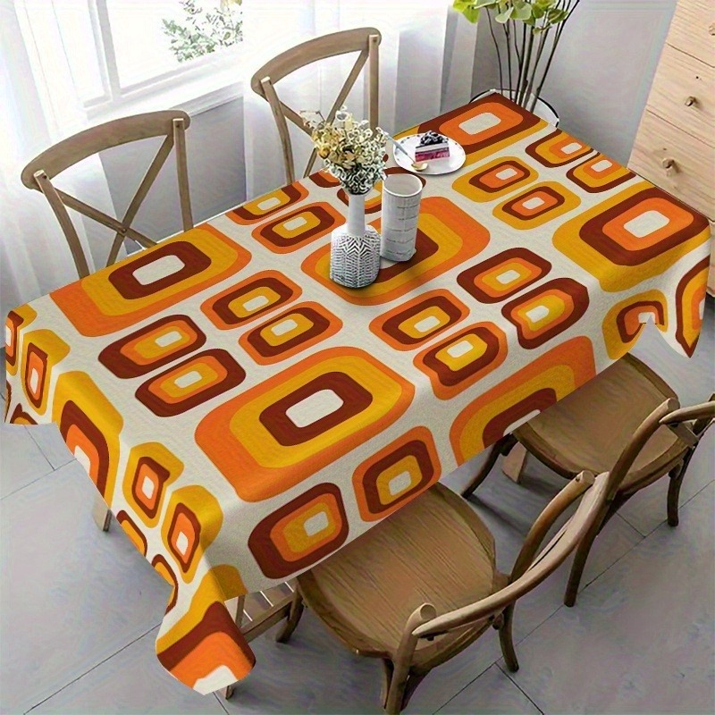 TEMU 1pc 1pcs Vintage 70s Tablecloth Retro Style With Bohemian Patterns - Fabric Suitable For Kitchen,wedding Decorations,summer Decoration,garden