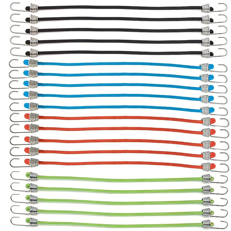 TEMU 20-pack Heavy-duty Hook-and-loop Elastic Bungee Cordsâ10-inch Rubber Straps, Suitable For Camping, Rvs, Bicycles, And Luggage Securing,