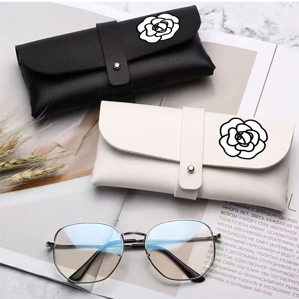 item picture 1pc elegant pu eyeglass case compatible for women soft portable protective holder with rose pattern solid color pouch reading glasses fashion glasses storage bag spectacle case