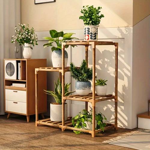 3 tier wooden plant display stand indoor outdoor multi tier planter rack corner shelf for multiple plants ideal for patio balcony home use