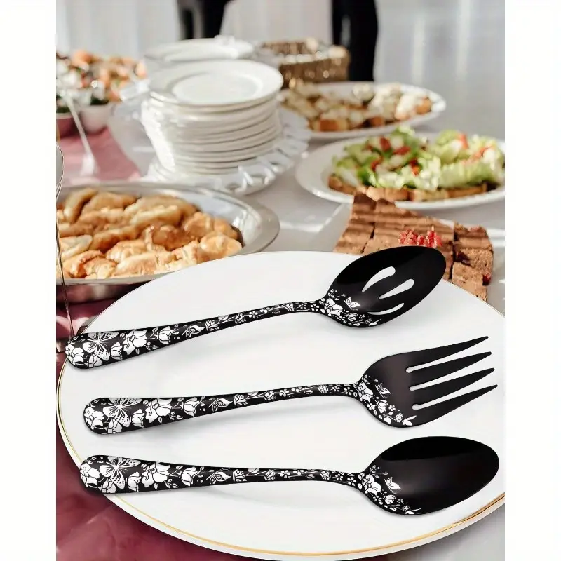 serving utensils set black 5pcs large hostess set stainless steel flatware serving set ideal for buffet catering party polished dishwasher safe Product details 2