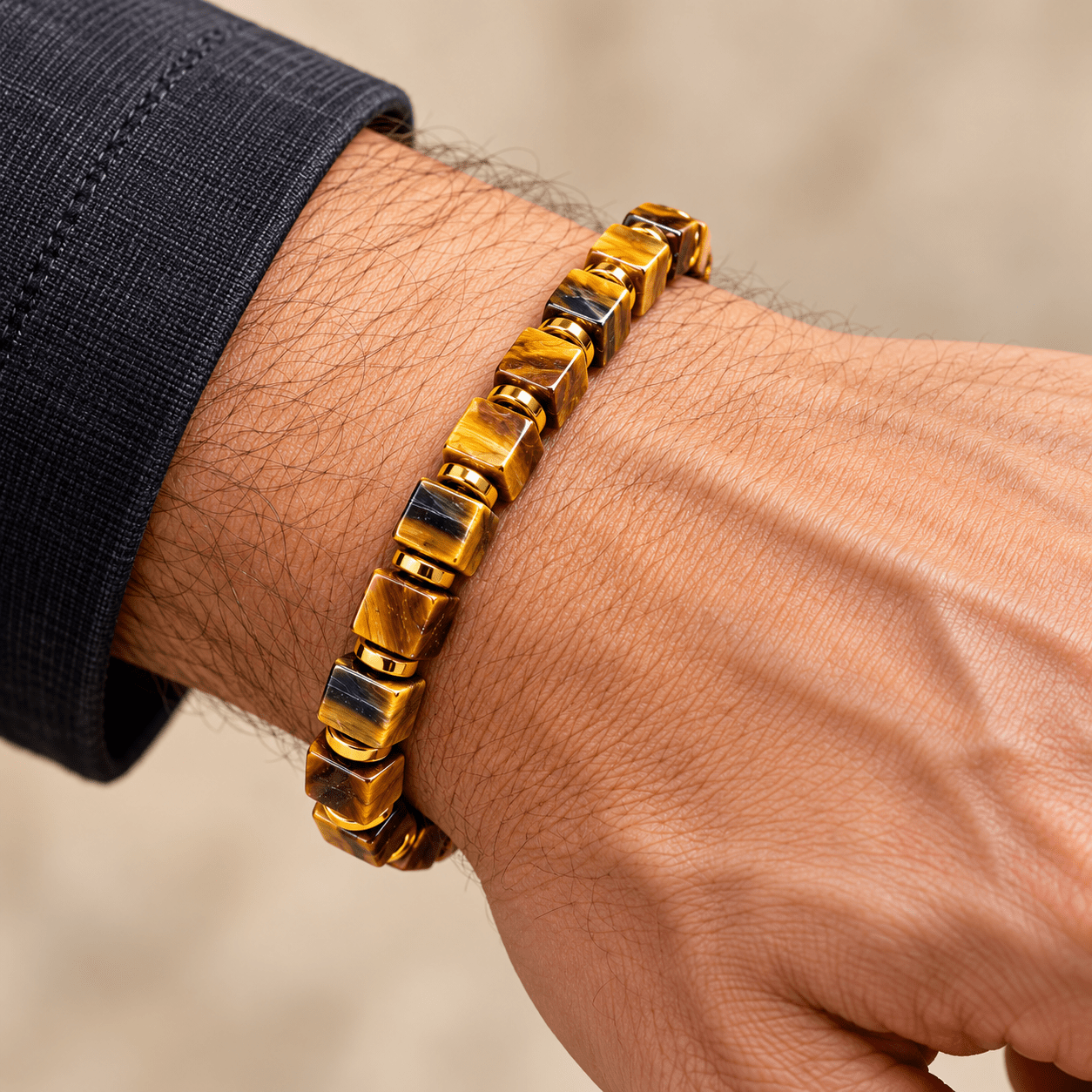 Natural Stone Cube Bead Bracelet, Unisex Elegant Gift