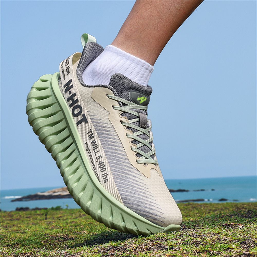 [Sneakers] Men'S Women'S Road Running Shoes, Thick Sole Casual Athletic Shoes for Men, Teenager Outdoor Sports Design, Comfortable Breathable Fabric Upper, Cushioning Shock-Absorbing MD Sole, Non-Slip And Wear-Resistant, Low-Top Lace-Up Closure