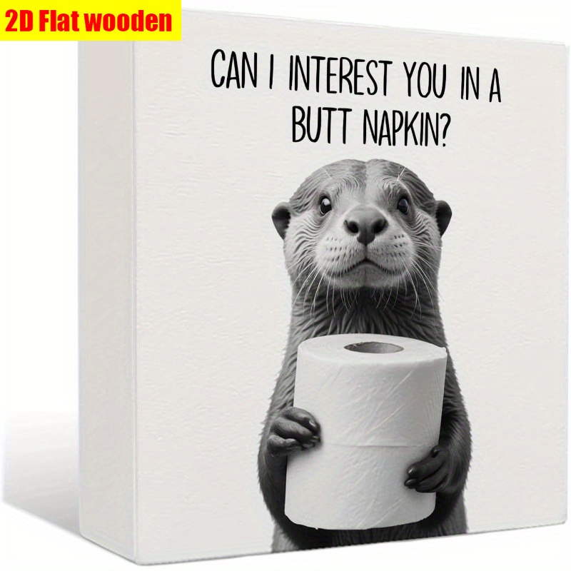 TEMU 2d Flat - Humorous Beaver-themed Bathroom Decorations In 2d, A Wooden Plaque For Desktops, Suitable For Indoor And Outdoor Settings, Perfect For