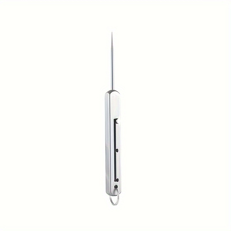 TEMU Titanium Metal Retractable Toothpick Keychain, Durable Stainless Steel Material, Compact And Portable, Ideal Companion For Outdoor Trips,
