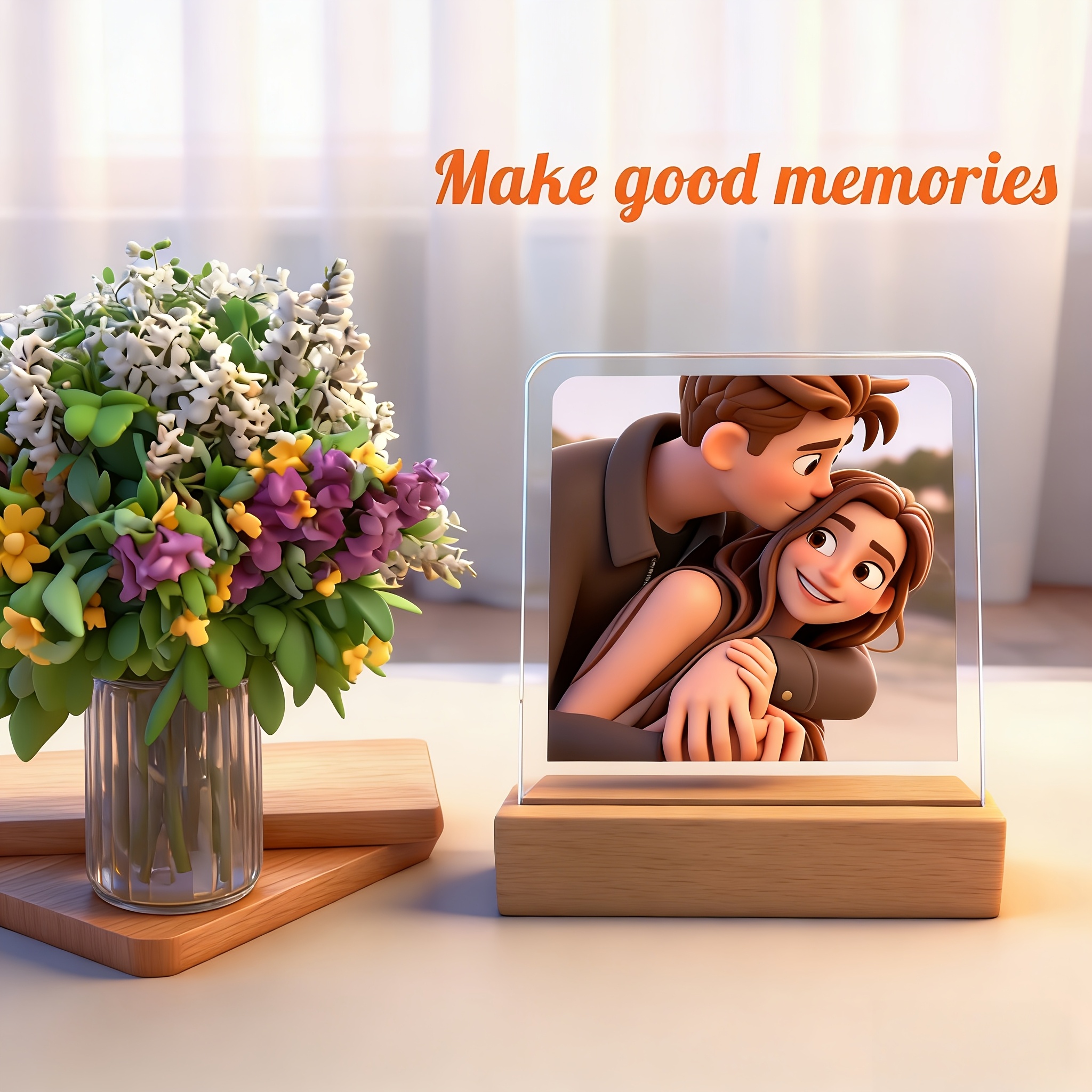 TEMU 2d Flat, 1 Custom 2d Flat Cartoon Acrylic Plaque - , Valentine's Day, Christmas, And New Year Gift, Suitable For Couples, Desktop Decoration,