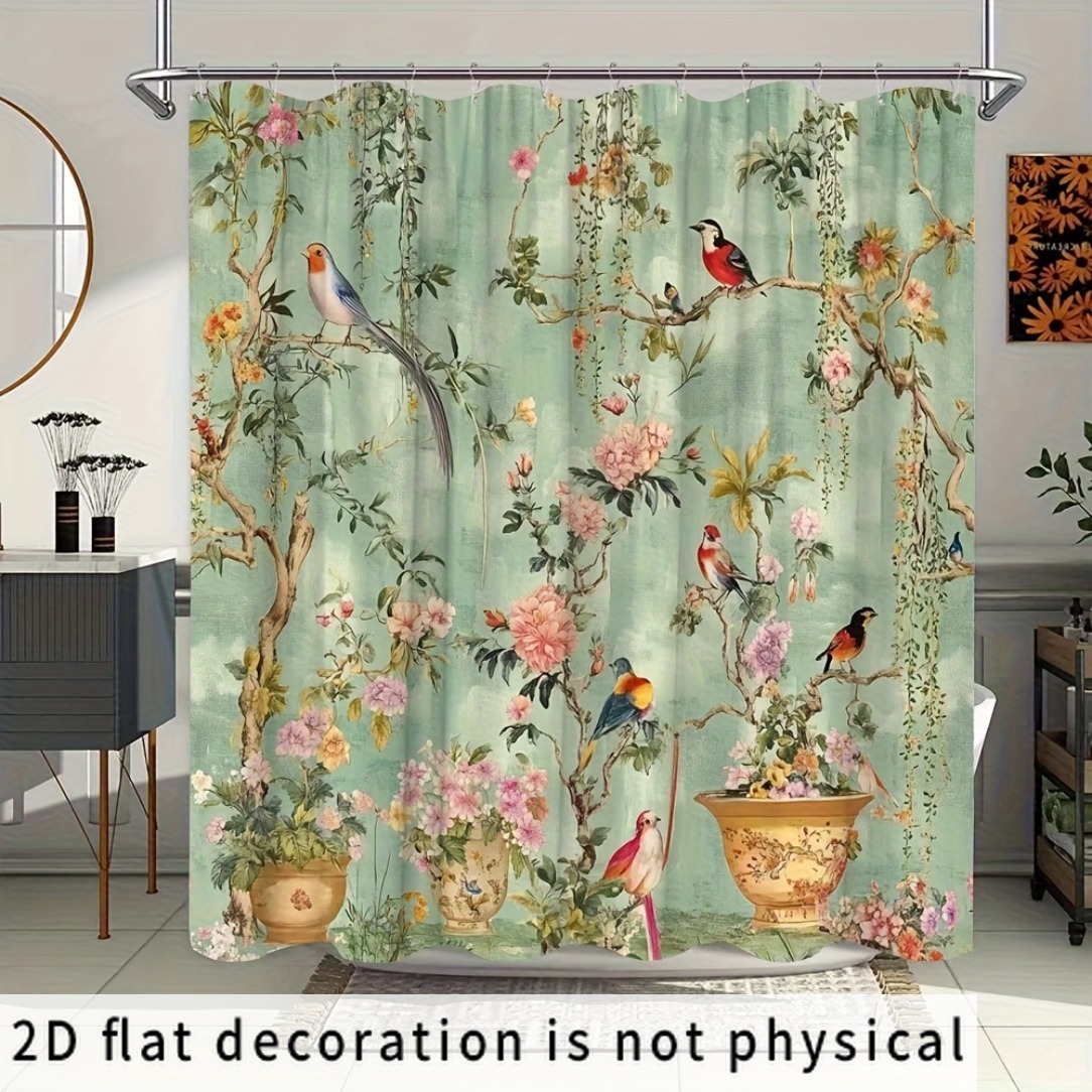 TEMU 2d Flat, 1pc Vintage Botanical Themed 2d Curtain, Featuring A And Climbing Vine Pattern, Suitable For Bathroom Or Patio Decoration, Includes