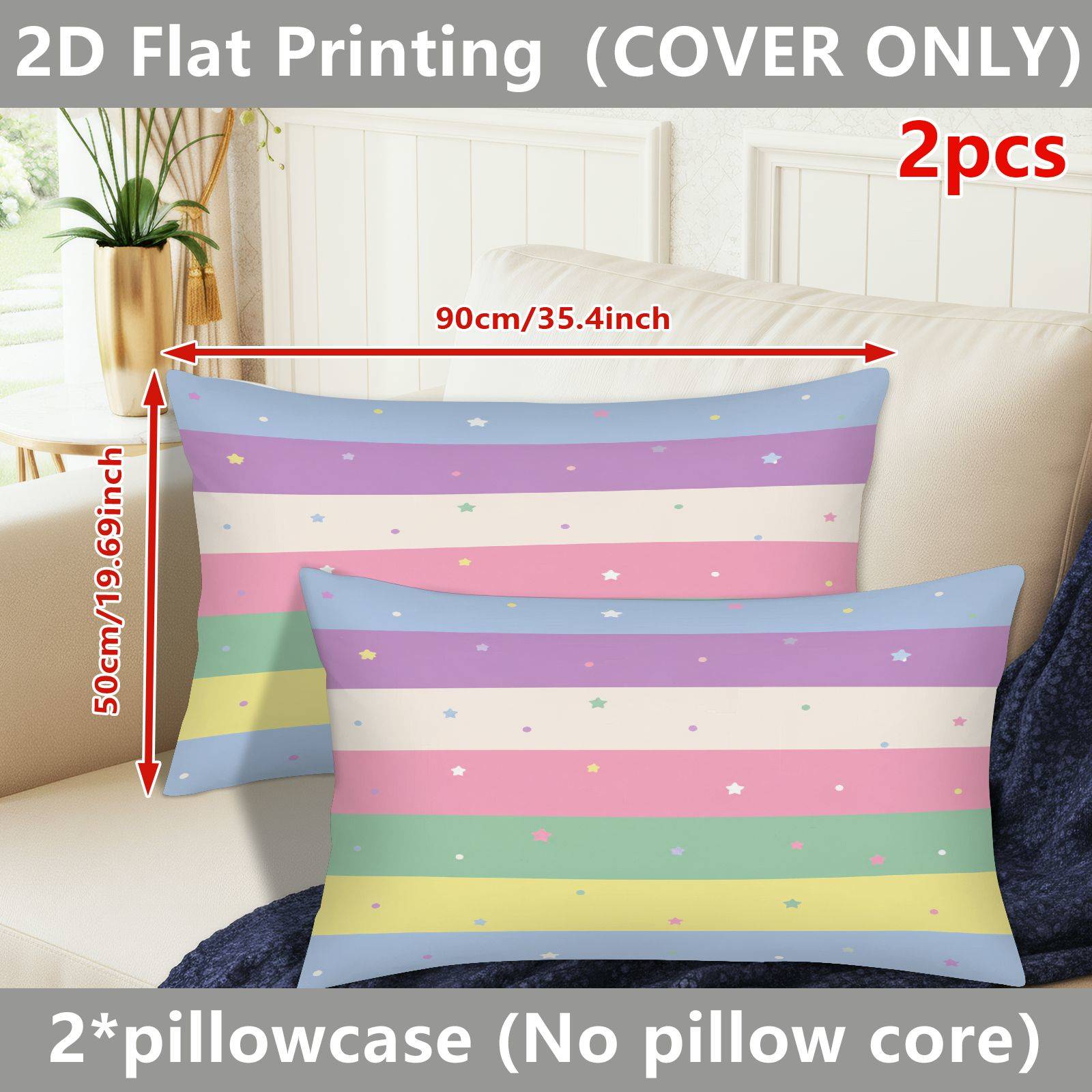 TEMU 2pcs Striped Starry Printed Pillowcase, ( Pillow Inserts Not Included), Perfect For Home Decor, Pillow Core Not Included, Decorative Pillow