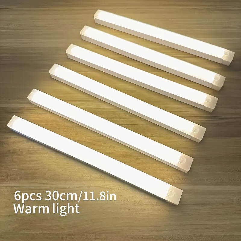 TEMU 6-pack 30cm/11.81in Wireless Usb Rechargeable Motion Sensor Led Light Strip, Warm Light Ambient Night Light, Multi-scene Light, Suitable For