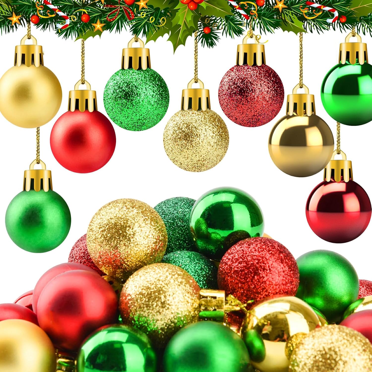 TEMU Set da 36 palline natalizie mini, 3 cm/1,18 pollici, palline di Natale mini rosse, e dorate, ornamenti a sfera in plastica per albero di Natale,