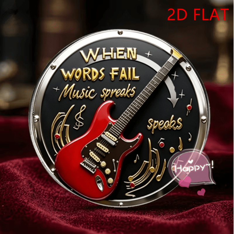 TEMU 1 pièce, Broche 2D sur le thème de la musique "QUAND ÉCHOUENT, LA MUSIQUE PARLE" Badge en acier inoxydable, Accessoire artisanal guitare