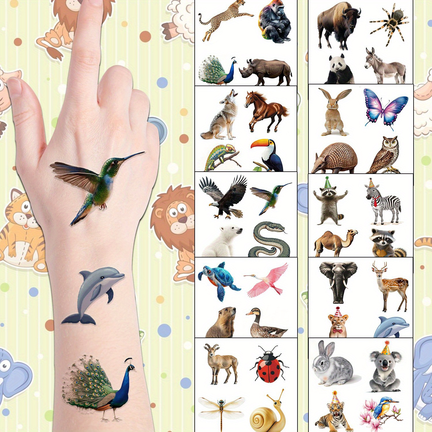 TEMU 10 Sheets Realistic Wildlife Animal Temporary Tattoos Animals Fake Tattoo Stickers For Hand Arm Face Tattoo Birthday Party Decoration Supplies