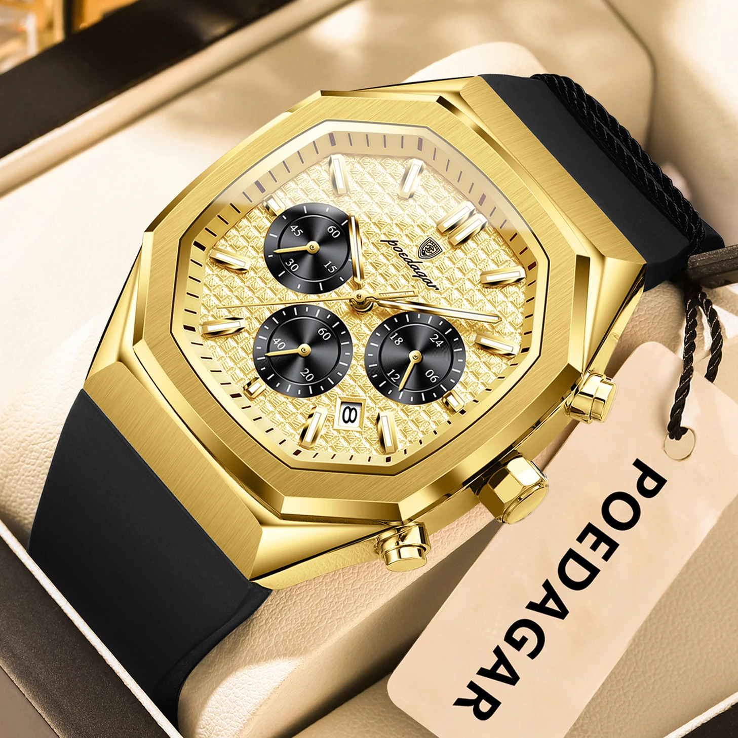 TEMU Luxury Men's Watch Chronograph Date Silicone Strap Male Clock Sports Watches For Men And Gift Box, Without Battery